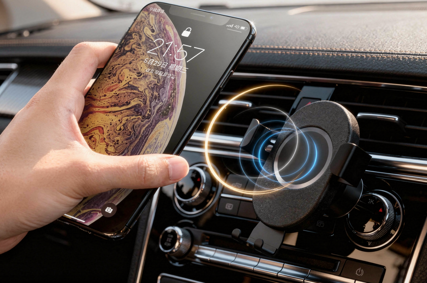 Support de téléphone pour voiture avec chargement sans fil